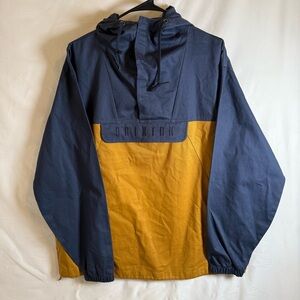 Brixton Colorblock Hooded Anorak Pullover Jacket Navy Mustard 100% Cotton